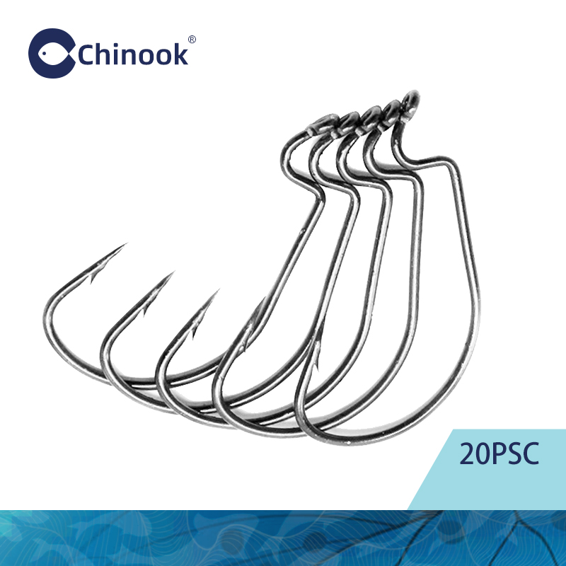 Fishing Hook Barbless - 치누크 20개입 와이드 웜 텍산 훅