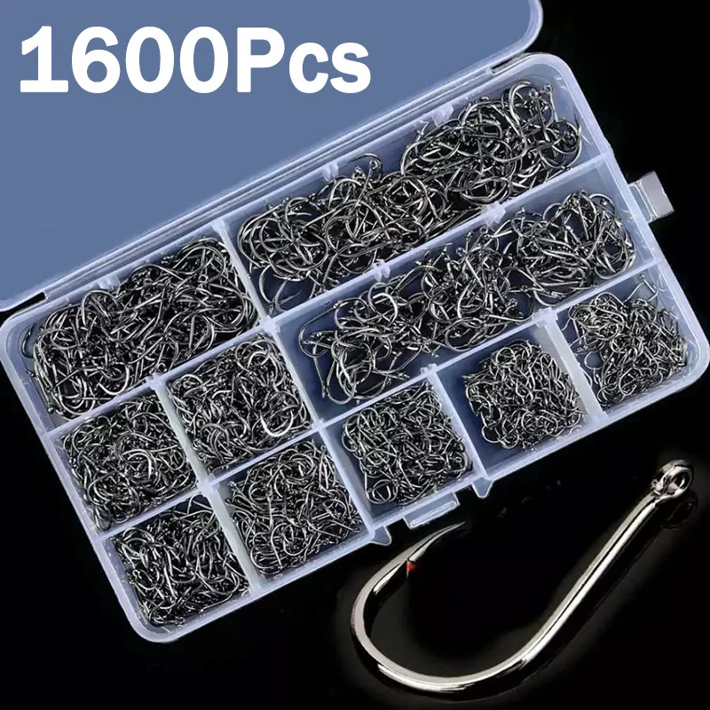 Fishing Hook Barbless - 50-1600개/박스 낚시 바늘 탄소강 강력하고 날카로운