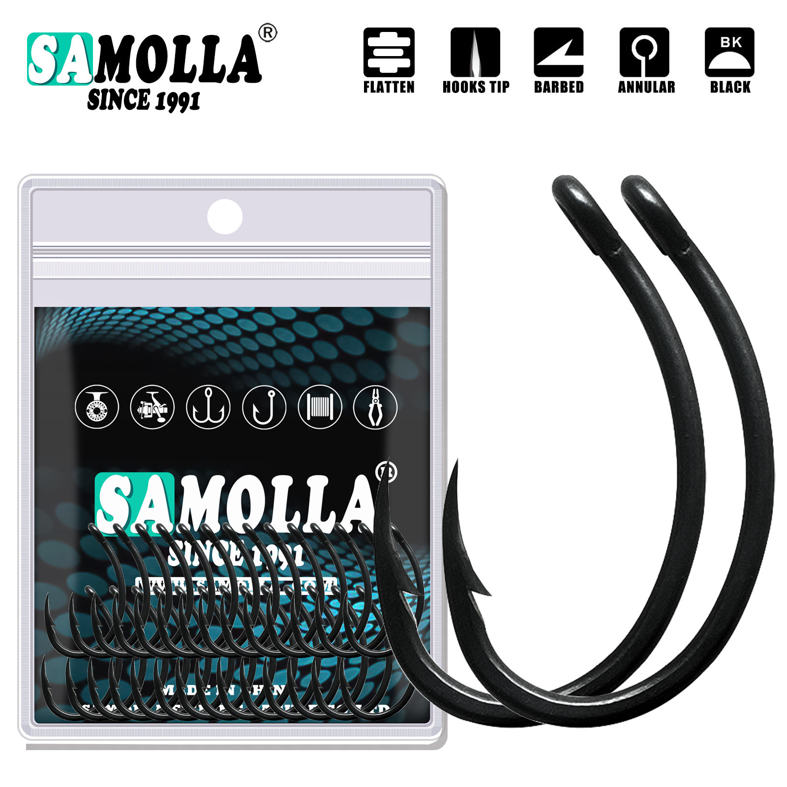 Fishing Hook Offset - 잉어 낚시 후크 PTFE 코팅 고탄소