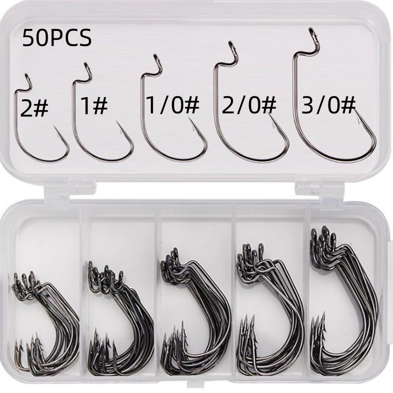 Fishing Hook Jig - 50개/박스 고탄소강 낚시 바늘 오프셋 와이드