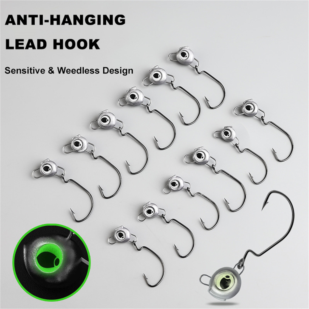 글로우 아이가 있는 10개 위드리스 지그 헤드 - 베이 - Fishing Hook Weedless 리뷰 및 가격