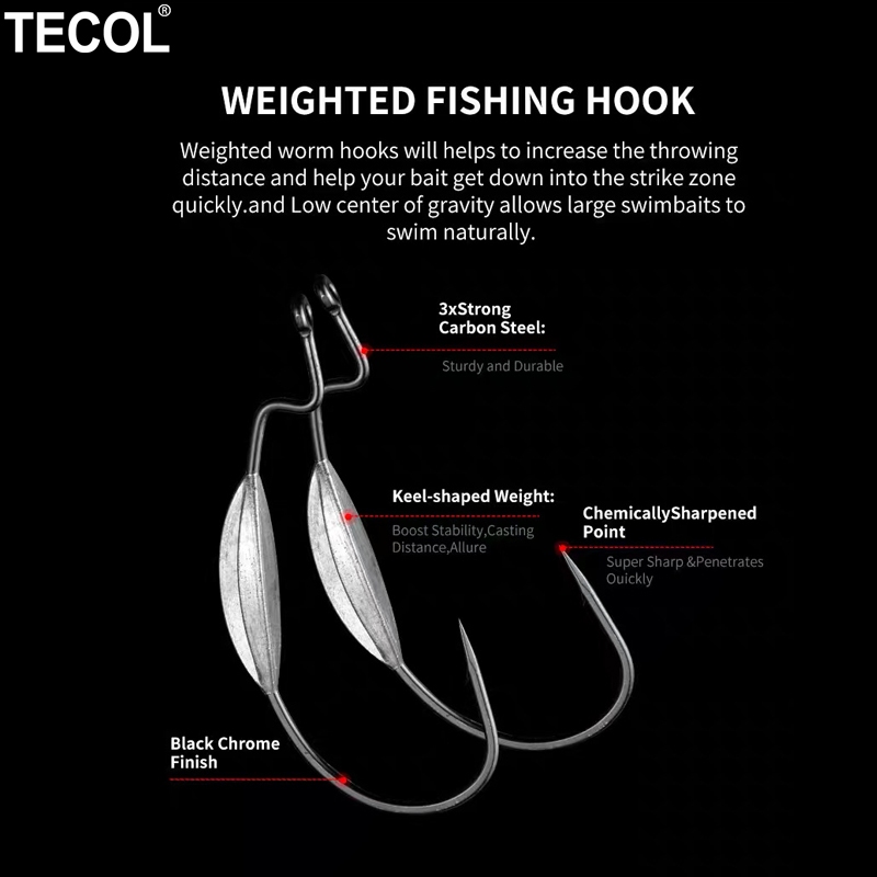 테콜 3개입 6/0 8/0 10/0 웨이티드 오프셋 훅 - Fishing Hook Weedless 리뷰 및 가격