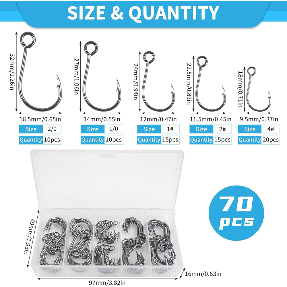 70Pcs 낚시 인라인 단일 후크 하드 미끼에 대 한  - Fishing Hook Circle 리뷰 및 가격