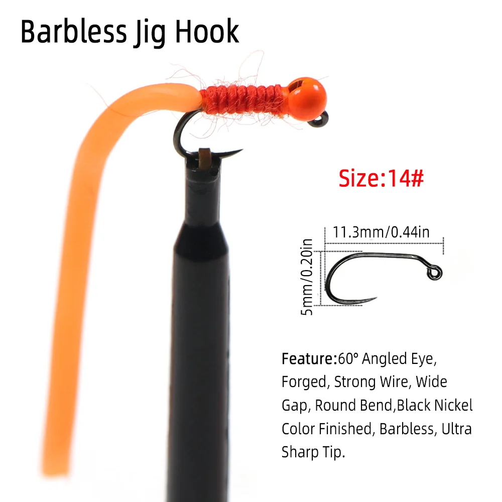 4개 # 14개의 텅스텐 비드 헤드 스퀴미 웜 플라이  - Fishing Hook Barbless 리뷰 및 가격